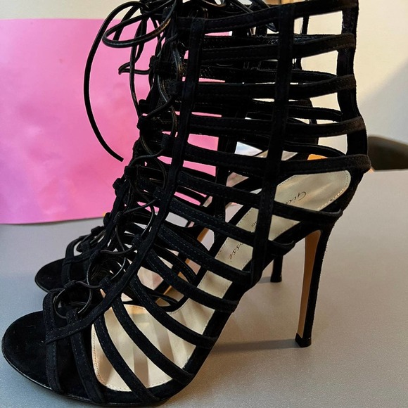 Gianvito Rossi Suede Caged Lace-Up Sandal BLACK 39 - Picture 5 of 6